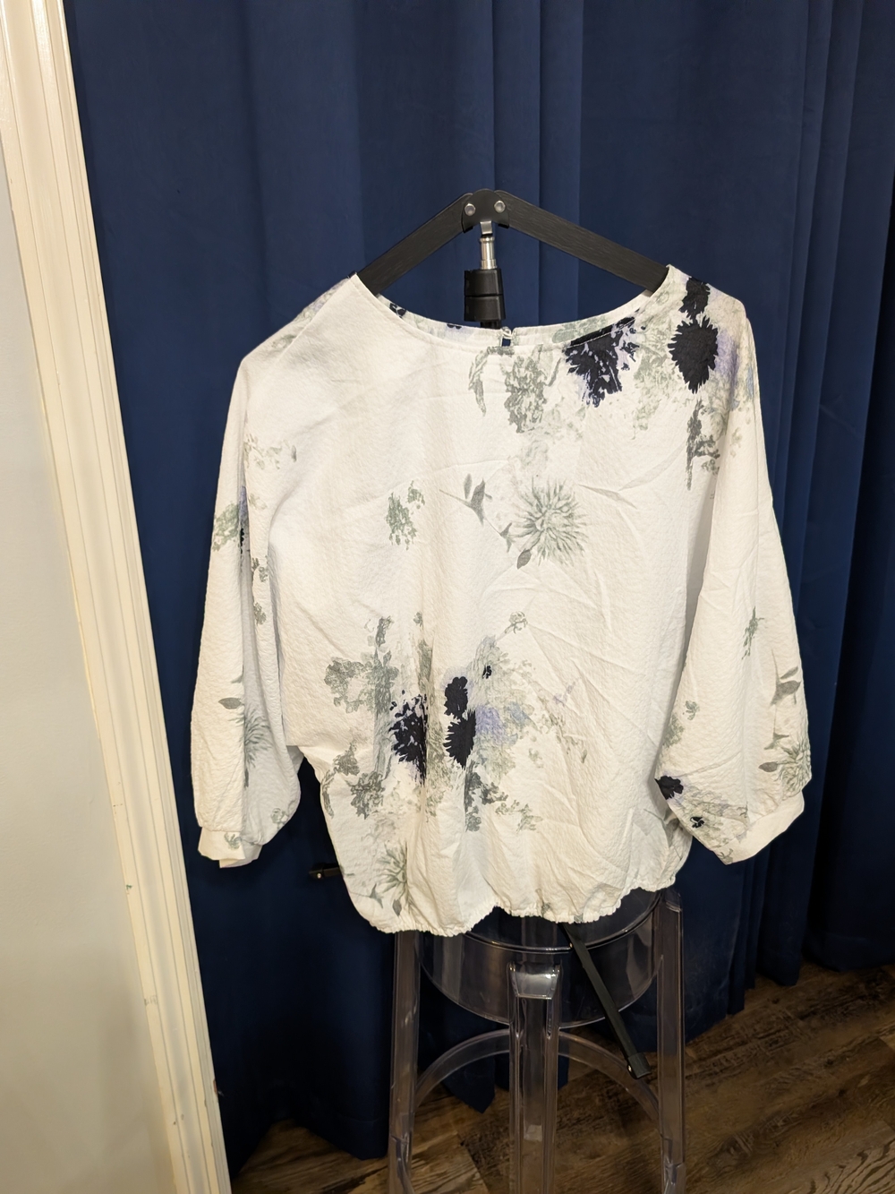 Women's White Floral Blouse with Balloon Sleeves